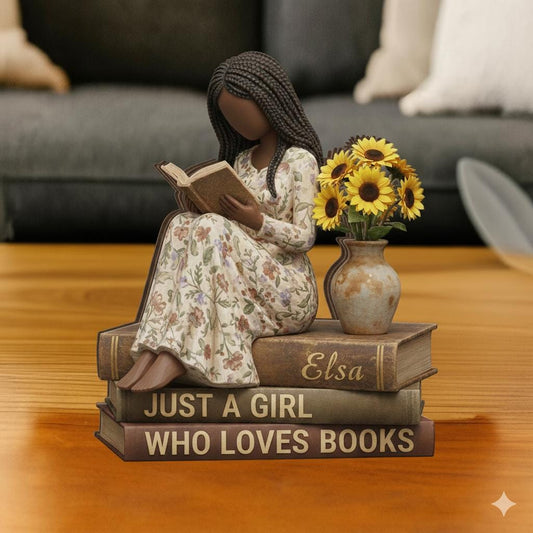 Custom Reader Wood Block: Personalized African American Girl Reading Printed Decor
