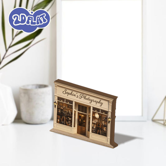 Custom Photography Studio Wooden Block, Vintage Camera Storefront Decor