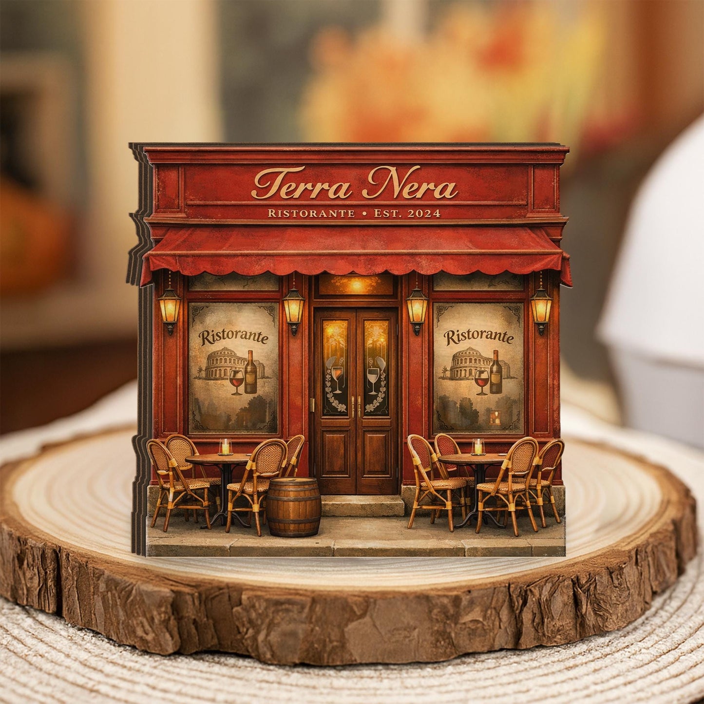 Custom Wooden Block Restaurant Name Miniature, Home Decor Gift