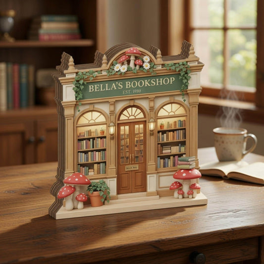 Custom Cottagecore Whimsical Bookshop 2D Wooden Block, Vintage Book Store Decor, Personalized Reading Nook, Bookshelf Decor, Book Lover Gift