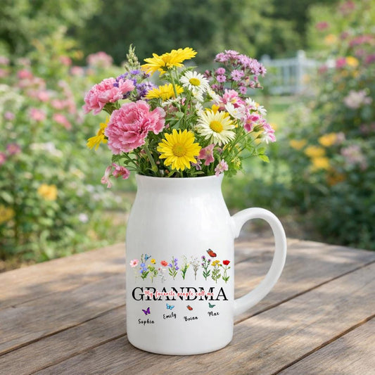 Personalized Grandma Flower Vase, Custom Birth Month Flower Jug, Grandma Gift from Kids, Family Name Vase, Mother’s Day Gift for Grandma