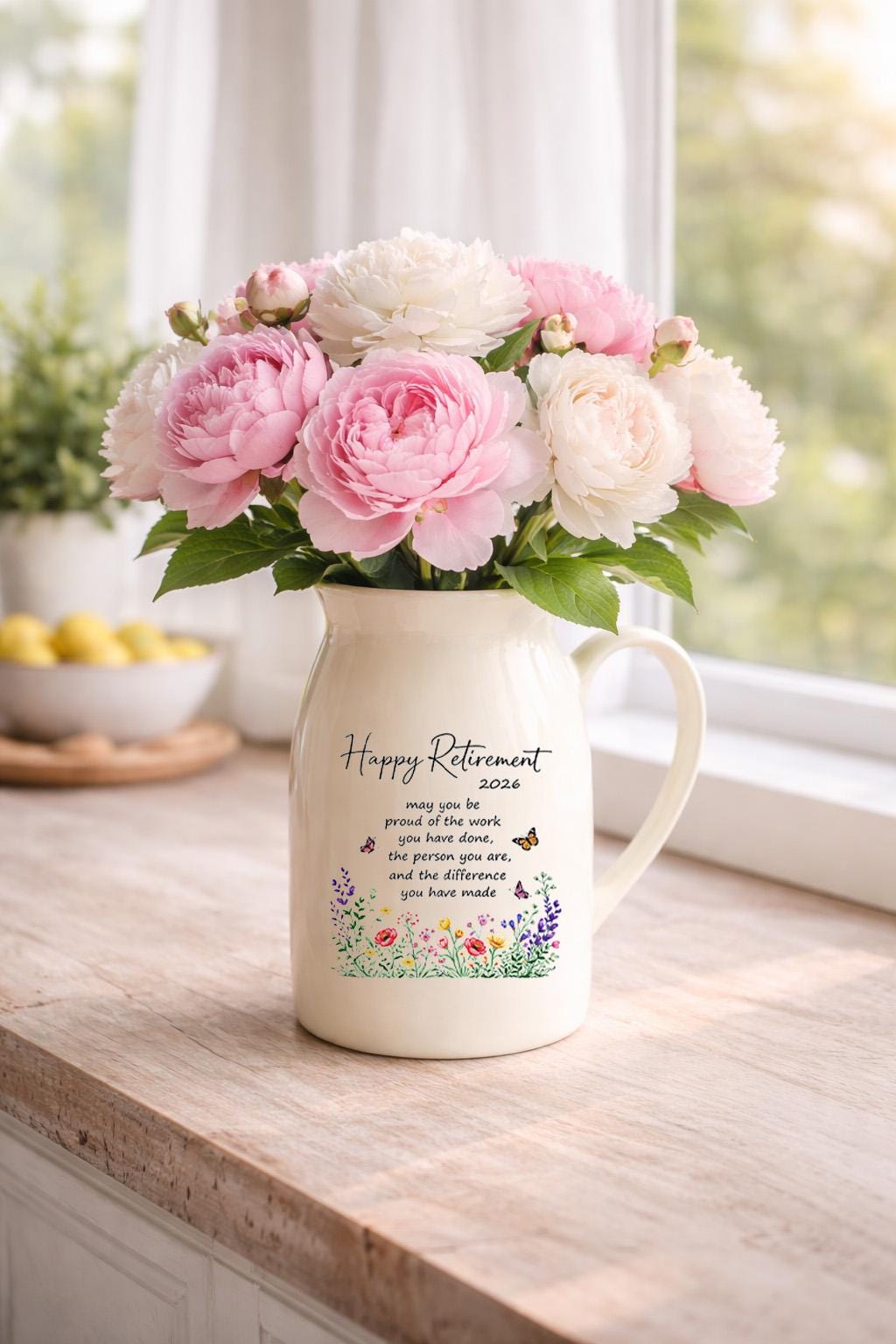 Happy Retirement Ceramic Pitcher Vase – Floral Keepsake Gift 2026