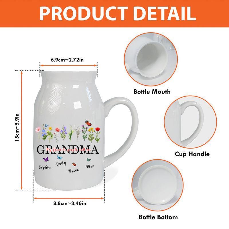 Personalized Grandma Flower Vase, Custom Birth Month Flower Jug, Grandma Gift from Kids, Family Name Vase, Mother’s Day Gift for Grandma