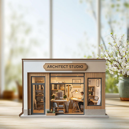 Architect Studio Wooden Block Decor, Architecture Office Miniature, Creative Workspace Diorama, Designer Desk Display, Architect Gift