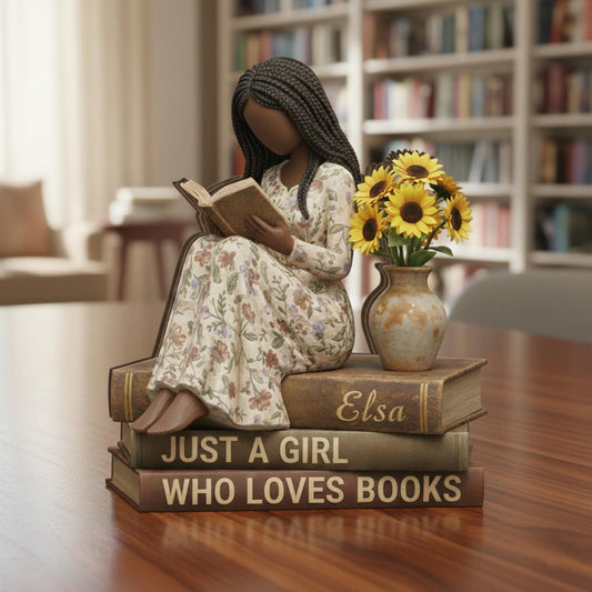 Custom Reader Wood Block: Personalized African American Girl Reading Printed Decor