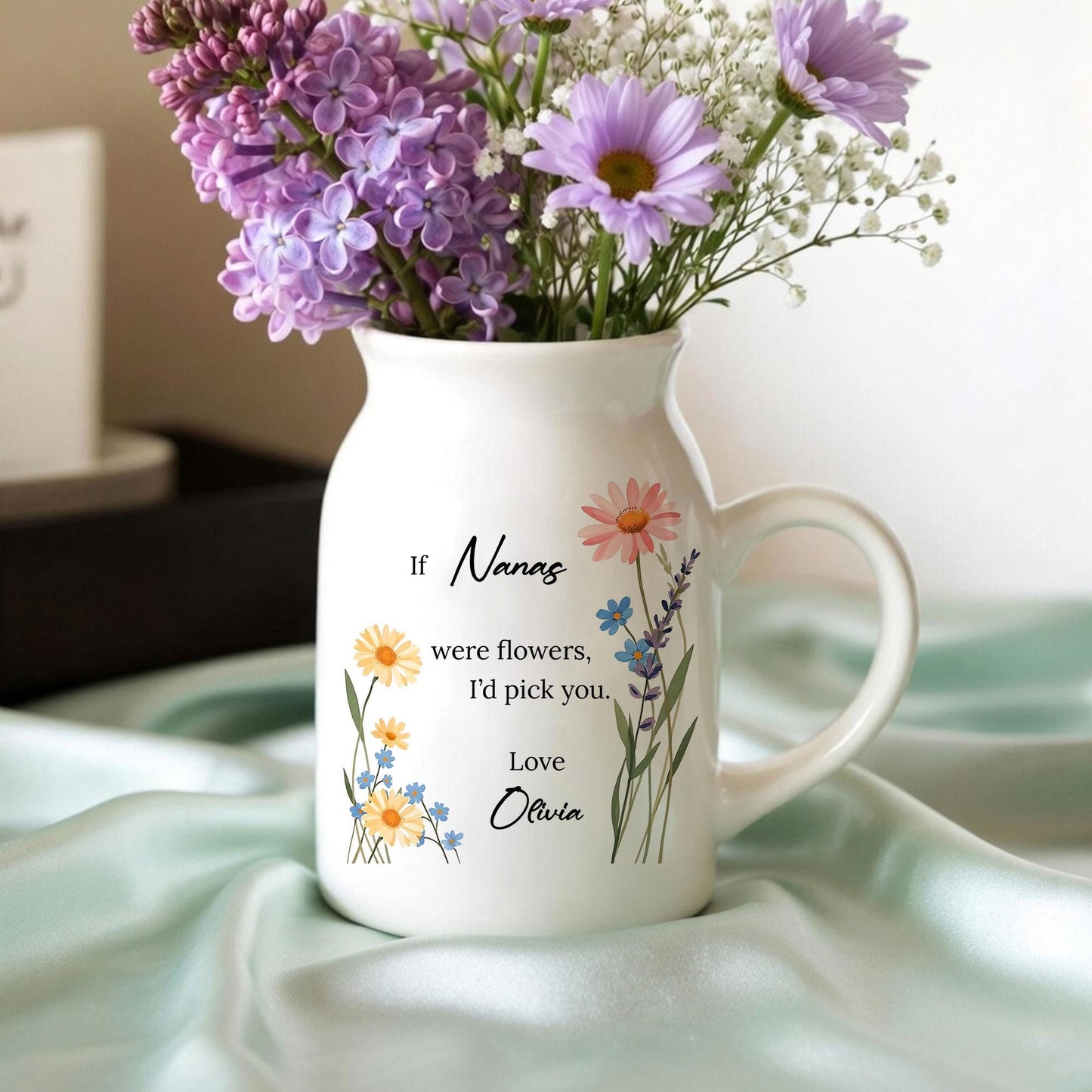 Personalized Nana Ceramic Vase, Floral Message Gift, Grandma Mother's Day Present