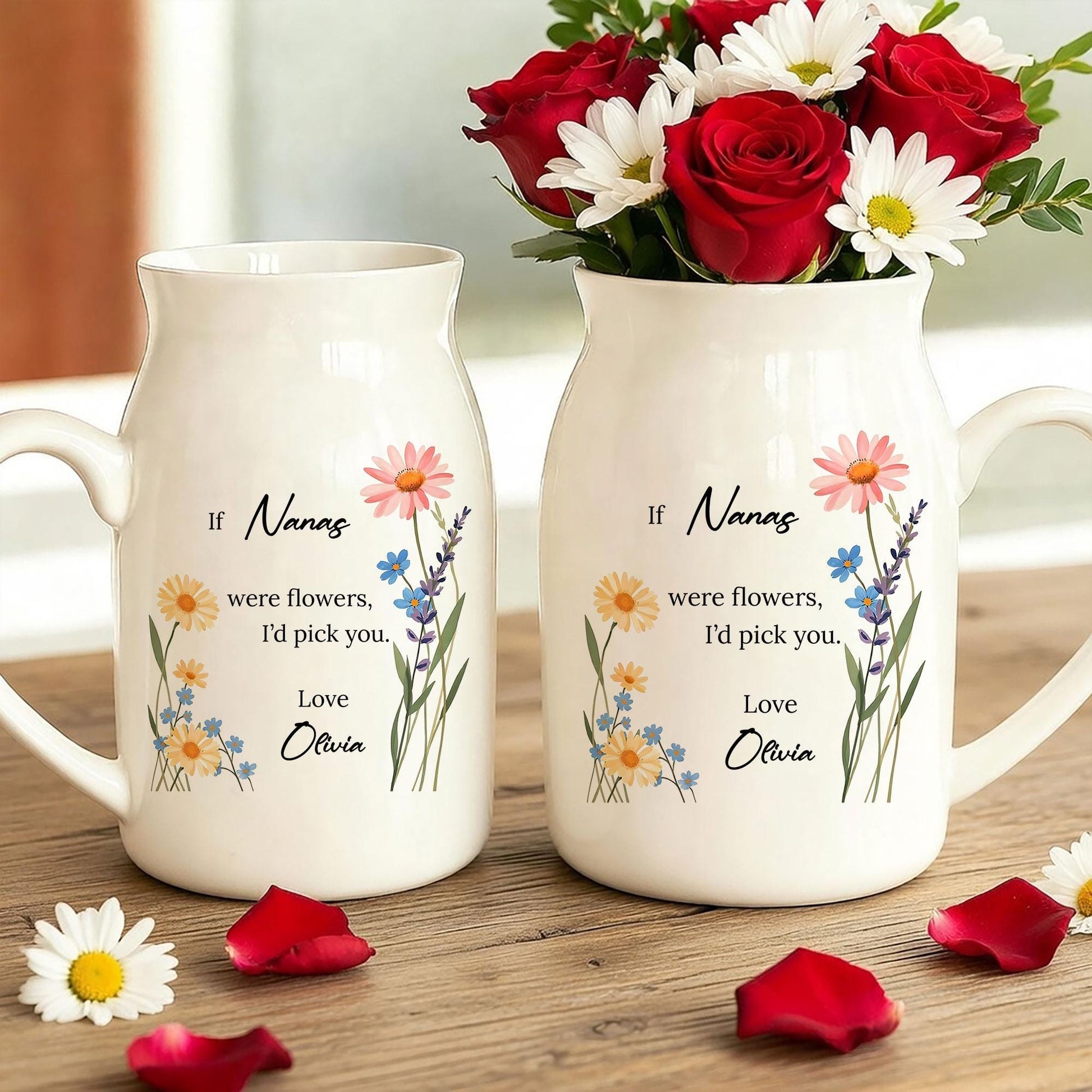 Personalized Nana Ceramic Vase, Floral Message Gift, Grandma Mother's Day Present