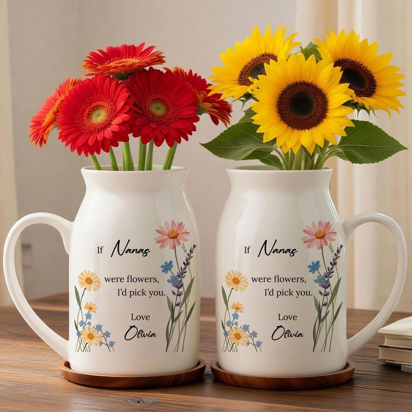 Personalized Nana Ceramic Vase, Floral Message Gift, Grandma Mother's Day Present
