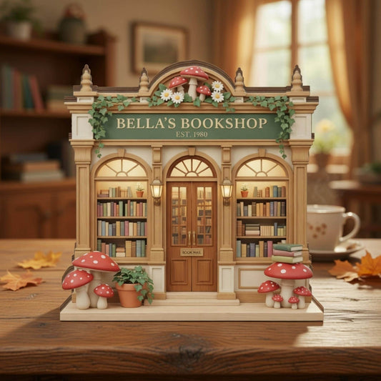 Custom Cottagecore Whimsical Bookshop 2D Wooden Block, Vintage Book Store Decor, Personalized Reading Nook, Bookshelf Decor, Book Lover Gift