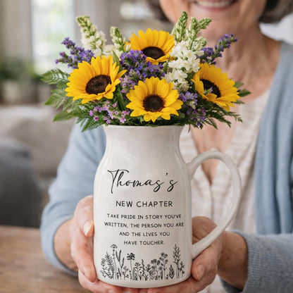 Personalized Ceramic Vase, Custom Name New Chapter Gift, Minimalist Floral Home Decor