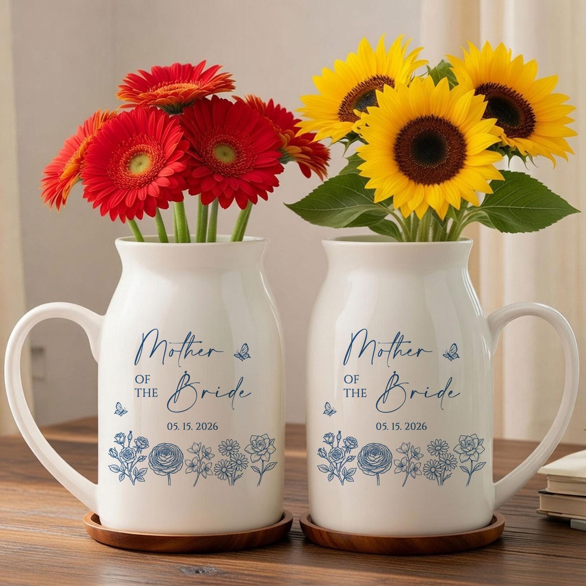 Personalized Mother of the Bride Floral Vase, Ceramic Wedding Keepsake Gift
