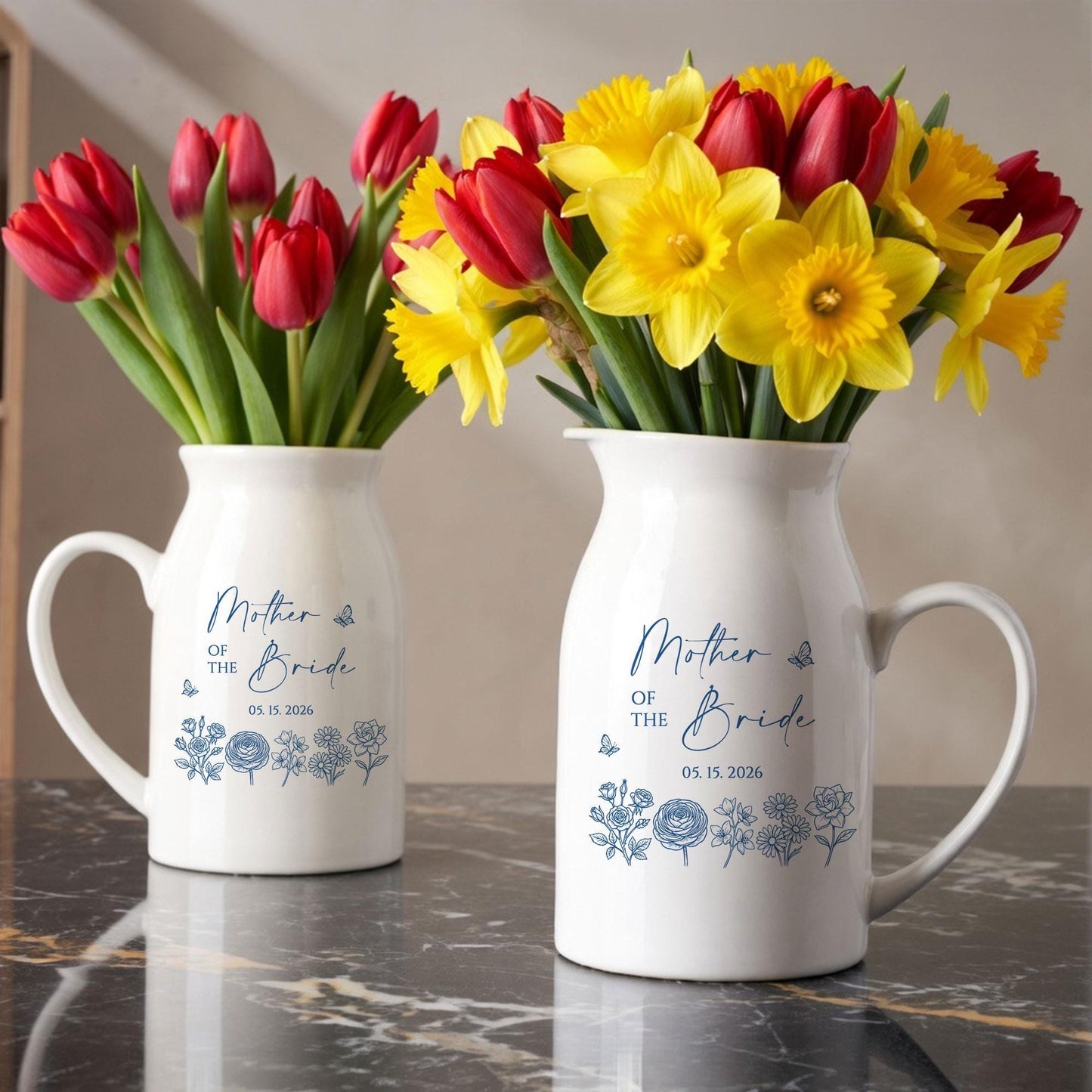 Personalized Mother of the Bride Floral Vase, Ceramic Wedding Keepsake Gift