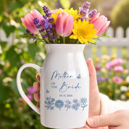 Personalized Mother of the Bride Floral Vase, Ceramic Wedding Keepsake Gift