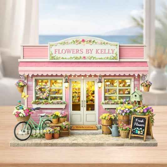 Custom Flower Shop Wooden Block Personalized Cottage Floral Storefront Name Sign Spring Wood Art Shelf Accent Bookish Gifts Home Table Decor