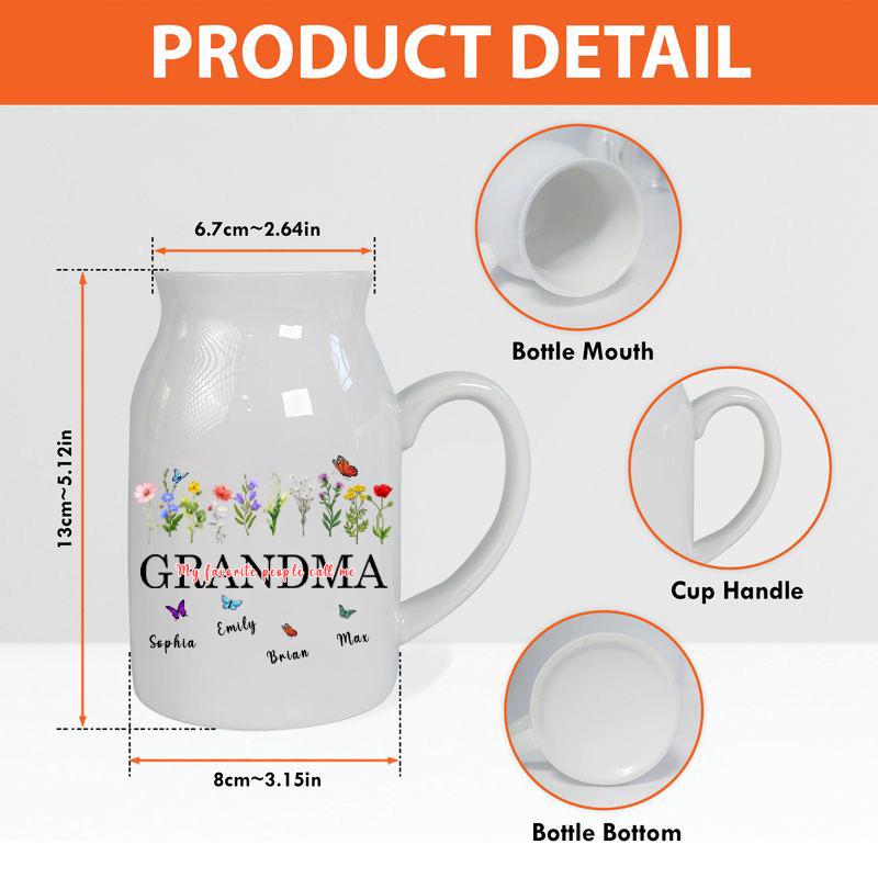 Personalized Grandma Flower Vase, Custom Birth Month Flower Jug, Grandma Gift from Kids, Family Name Vase, Mother’s Day Gift for Grandma