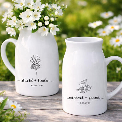 Personalized Wedding Vase, Custom Couple Name Pitcher, Engagement Gift for Couple, Bridal Shower Gift, Anniversary Keepsake