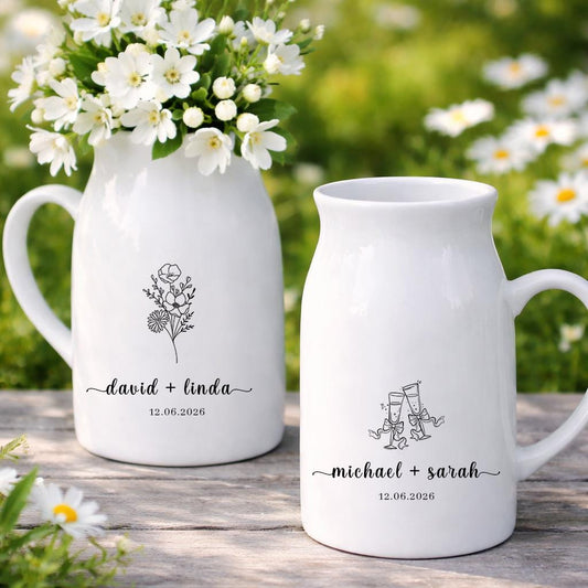 Personalized Wedding Vase, Custom Couple Name Pitcher, Engagement Gift for Couple, Bridal Shower Gift, Anniversary Keepsake