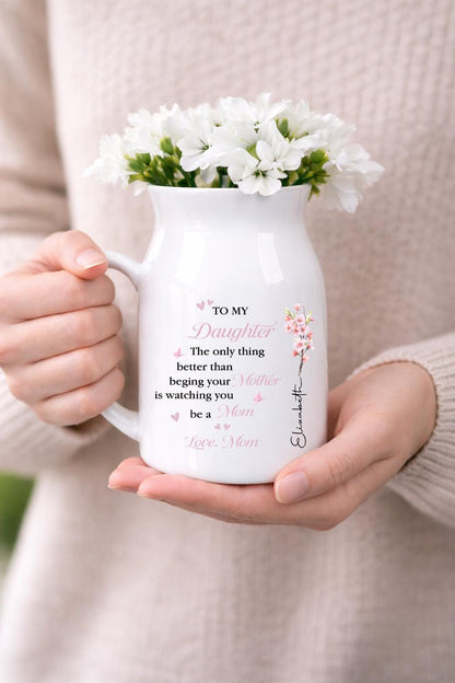 Personalized Mother to Daughter Vase, Custom Name Flower Vase, Mom Gift for Daughter, Mother's Day Gift, Emotional Keepsake, Floral Decor