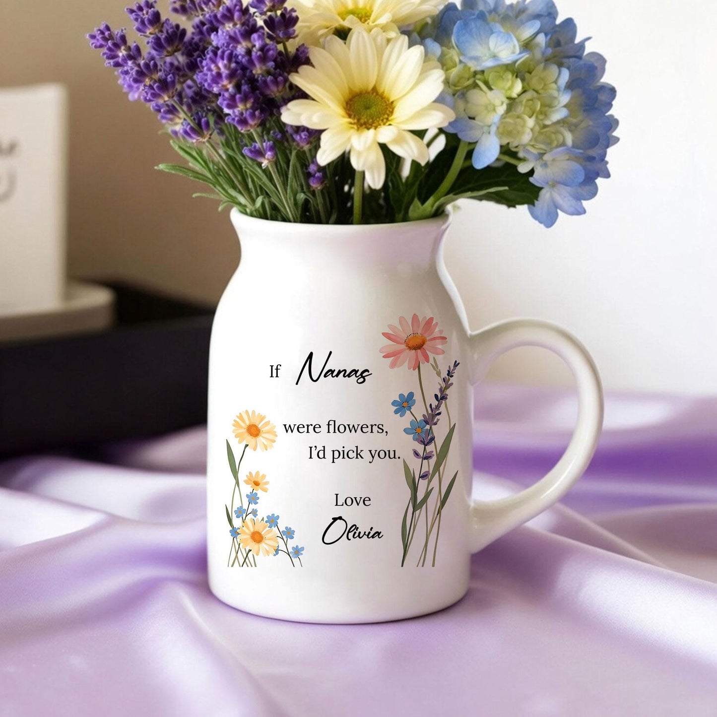 Personalized Nana Ceramic Vase, Floral Message Gift, Grandma Mother's Day Present
