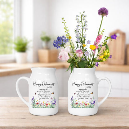 Happy Retirement Ceramic Pitcher Vase – Floral Keepsake Gift 2026