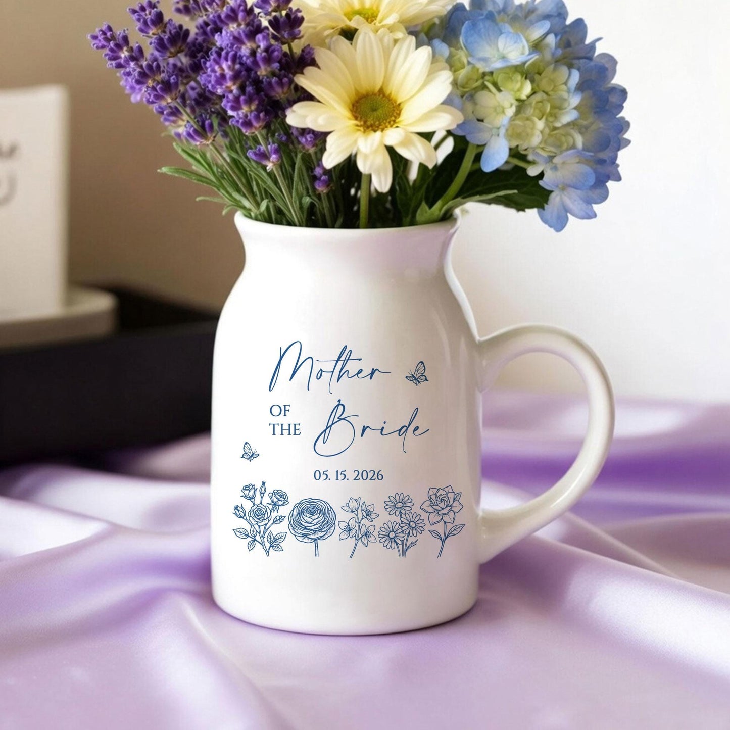 Personalized Mother of the Bride Floral Vase, Ceramic Wedding Keepsake Gift