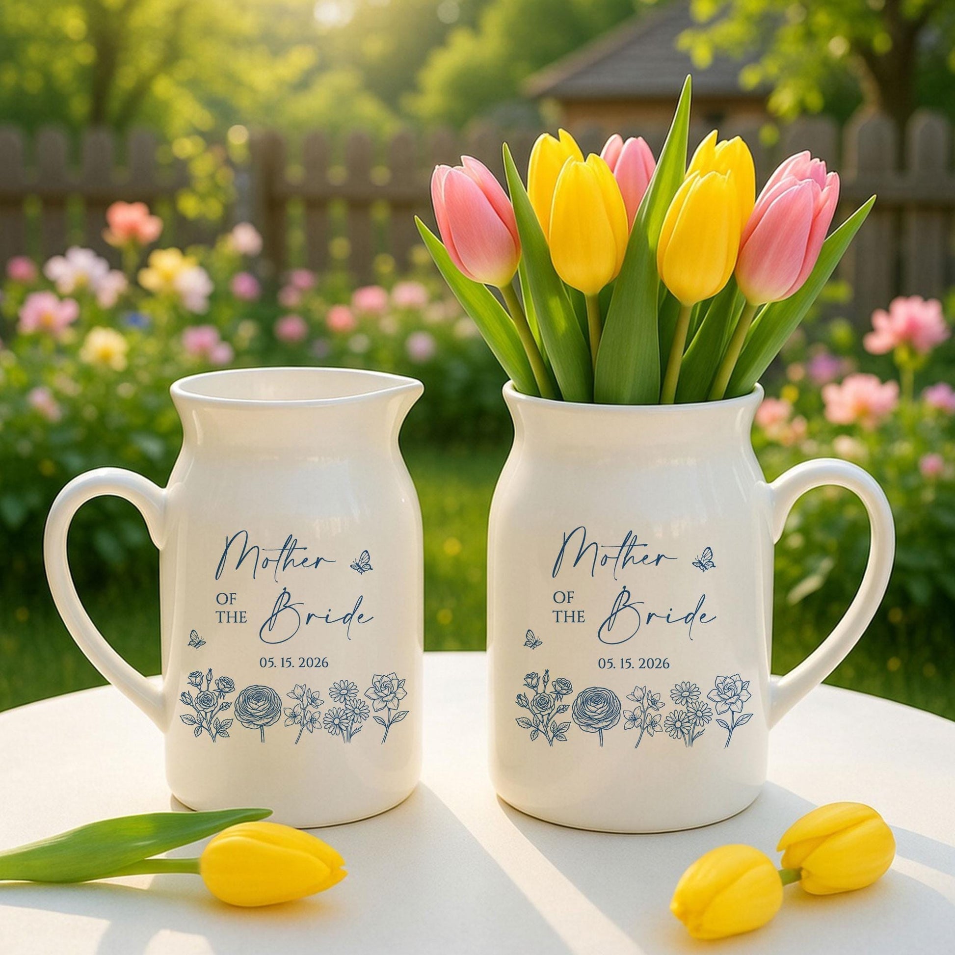 Personalized Mother of the Bride Floral Vase, Ceramic Wedding Keepsake Gift