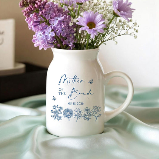 Personalized Mother of the Bride Floral Vase, Ceramic Wedding Keepsake Gift
