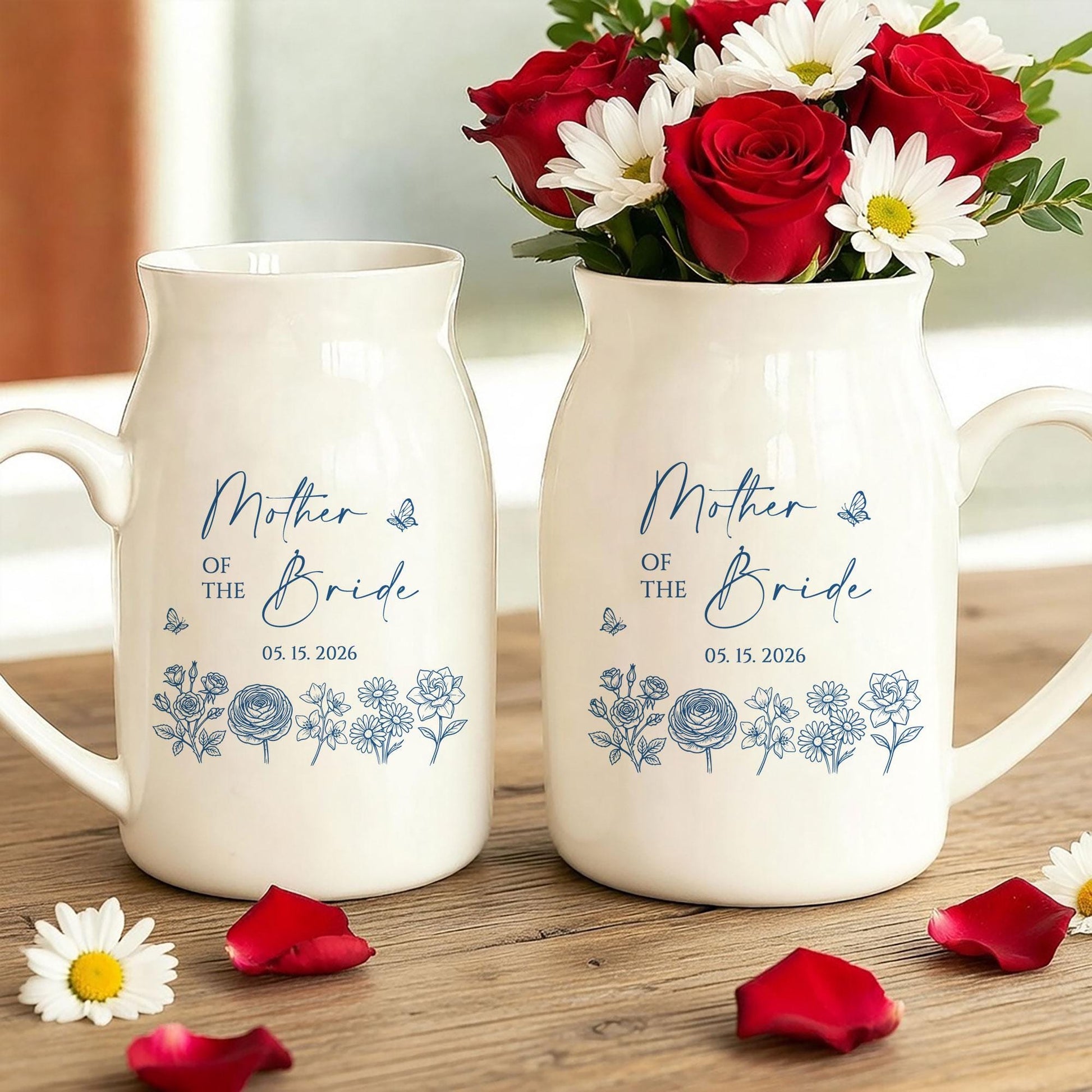 Personalized Mother of the Bride Floral Vase, Ceramic Wedding Keepsake Gift
