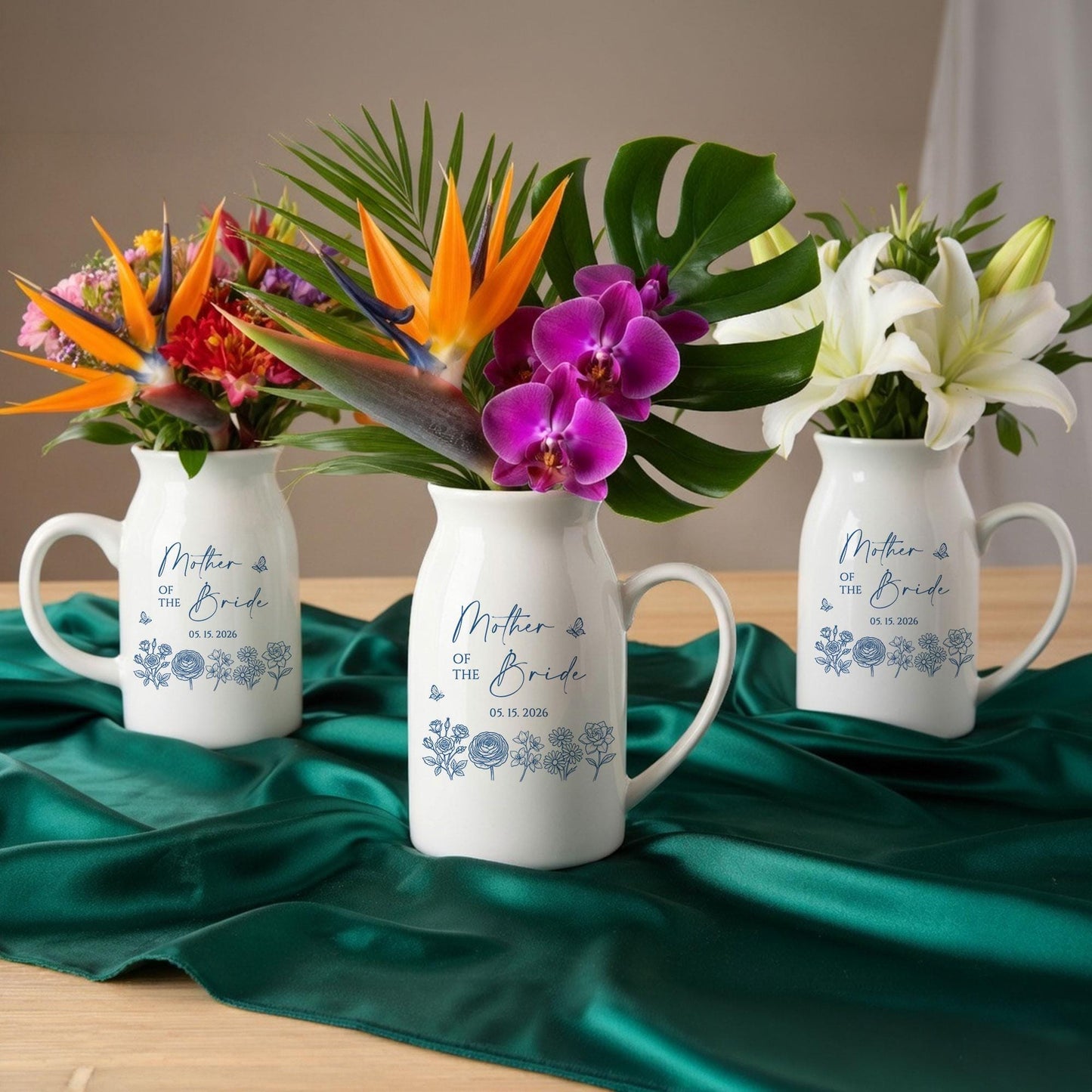 Personalized Mother of the Bride Floral Vase, Ceramic Wedding Keepsake Gift