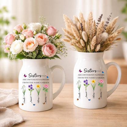 Sisters Birth Flower Vase, Personalized Sister Gift, Custom Family Flower Vase, Ceramic Keepsake Gift for Sisters