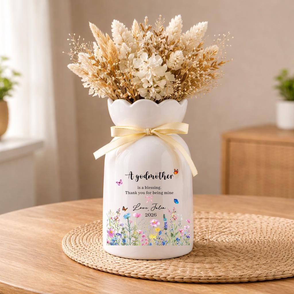 Godmother Flower Vase, Personalized Godmother Gift, Custom Message Ceramic Vase, Godmother Keepsake Gift