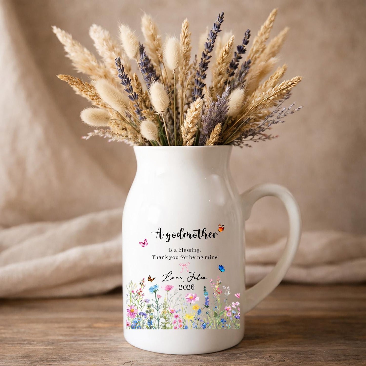 Godmother Flower Vase, Personalized Godmother Gift, Custom Message Ceramic Vase, Godmother Keepsake Gift