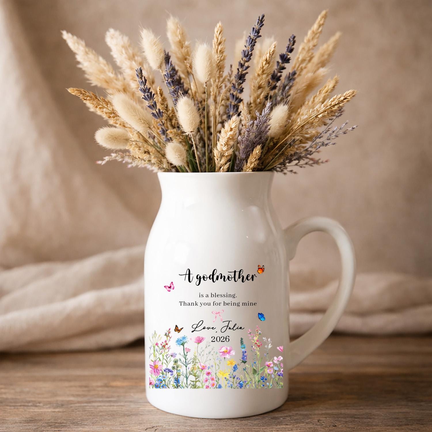 Godmother Flower Vase, Personalized Godmother Gift, Custom Message Ceramic Vase, Godmother Keepsake Gift
