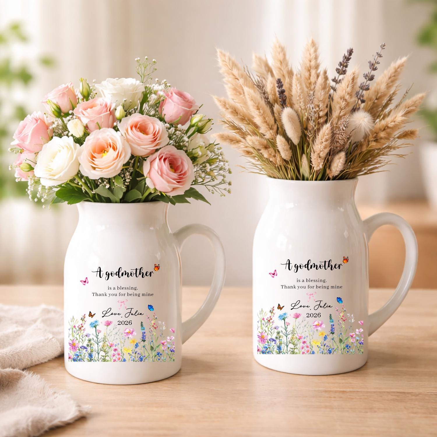 Godmother Flower Vase, Personalized Godmother Gift, Custom Message Ceramic Vase, Godmother Keepsake Gift