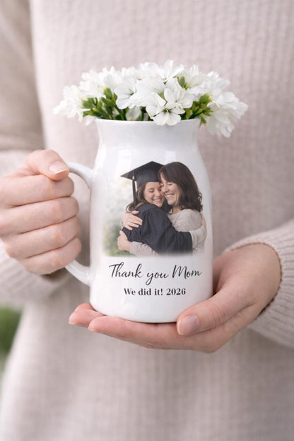 Personalized Mom Photo Flower Vase Set, Custom Ceramic Pitcher, Mother Daughter Gift, Memorial Keepsake, Mother's Day Decor, Graduation Gift