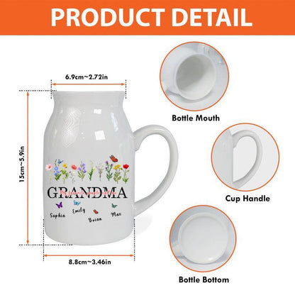 Personalized Grandma Flower Vase, Custom Birth Month Flower Jug, Grandma Gift from Kids, Family Name Vase, Mother’s Day Gift for Grandma
