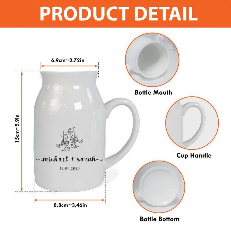 Personalized Wedding Vase, Custom Couple Name Pitcher, Engagement Gift for Couple, Bridal Shower Gift, Anniversary Keepsake