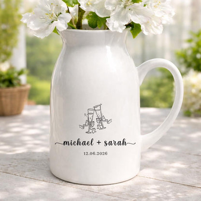 Personalized Wedding Vase, Custom Couple Name Pitcher, Engagement Gift for Couple, Bridal Shower Gift, Anniversary Keepsake
