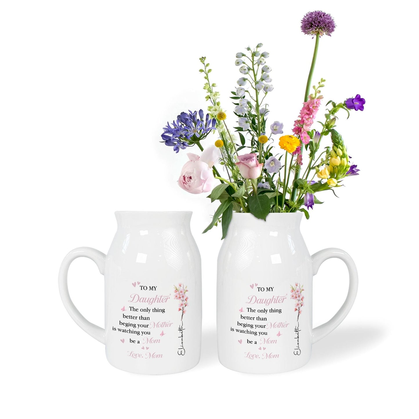 Personalized Mother to Daughter Vase, Custom Name Flower Vase, Mom Gift for Daughter, Mother's Day Gift, Emotional Keepsake, Floral Decor