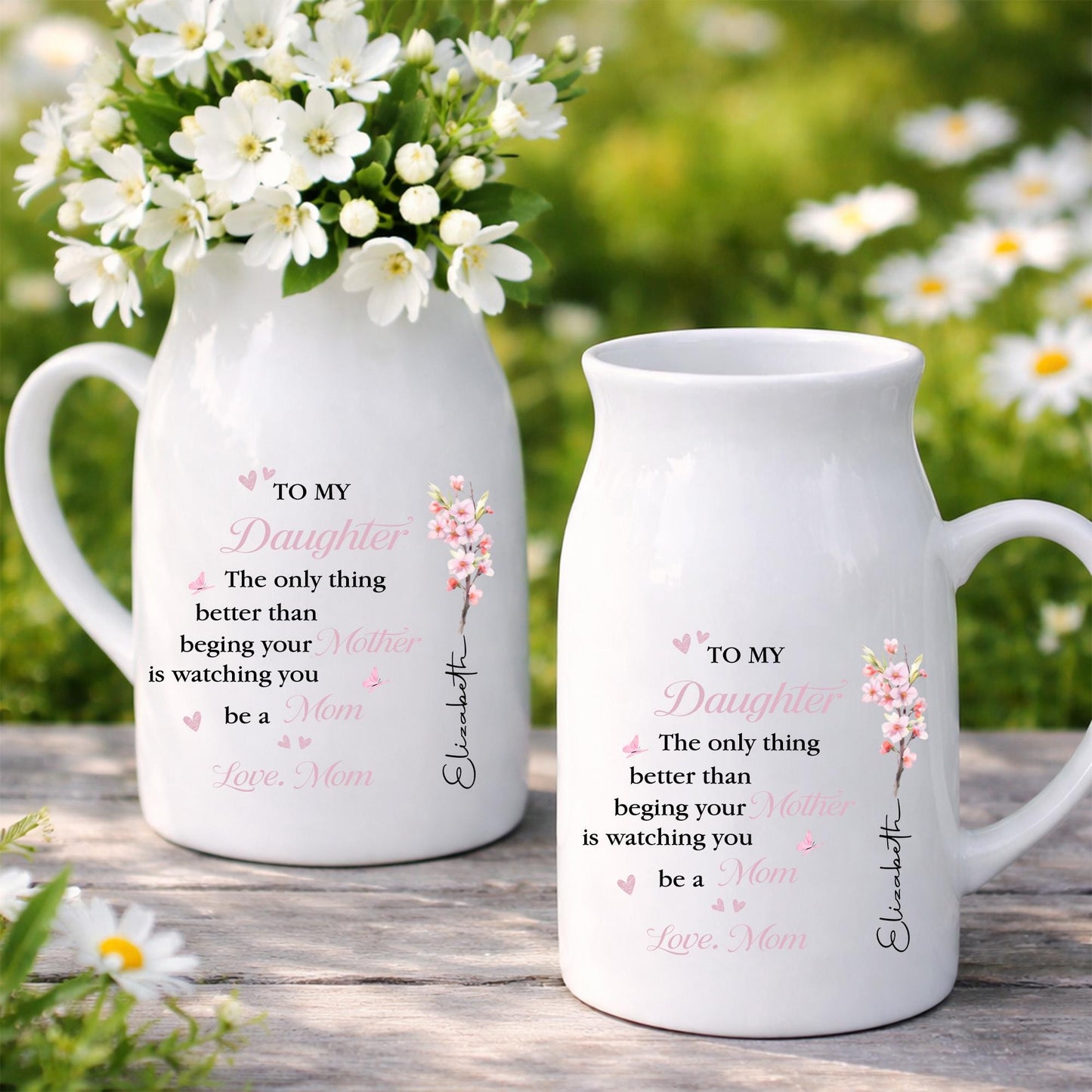 Personalized Mother to Daughter Vase, Custom Name Flower Vase, Mom Gift for Daughter, Mother's Day Gift, Emotional Keepsake, Floral Decor