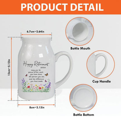 Happy Retirement Ceramic Pitcher Vase – Floral Keepsake Gift 2026