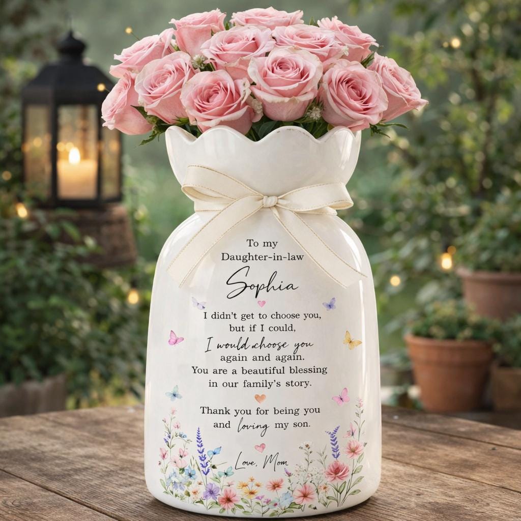 Custom Daughter Wedding Ceramic Vase, Wedding Gift for Daughter In Law, Bridal Shower Gift from Mom, To My Daughter In Law Flower Vase