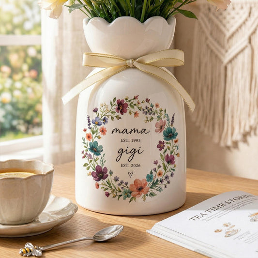 Personalized First Mom Now Grandma Flower Vase, Birth Month Flower Vase with Grandkids Name, Grandma Gift, Mothers Day Gift