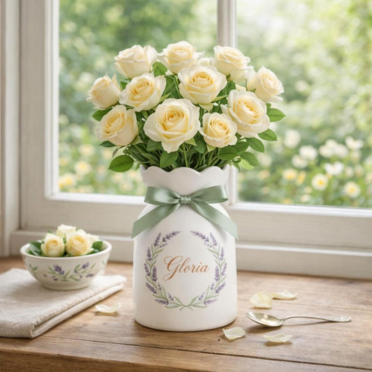Personalized Floral Name Flower Vase, Custom Home Decor, Ceramic Decorative Vase, Mother's Day Gift for Her, Gift for Mom