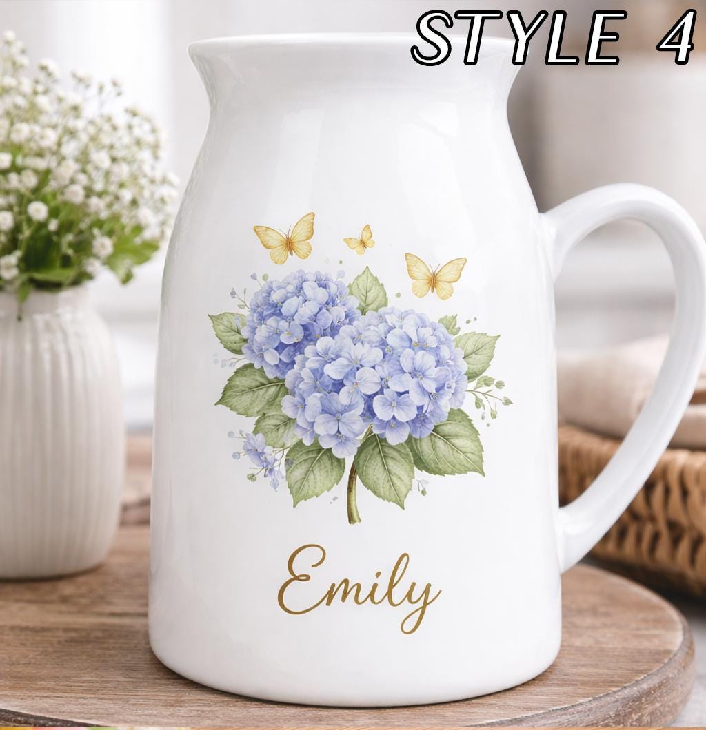 Personalized Name Ceramic Vase – Custom Floral Pitcher Vase Keepsake Gift