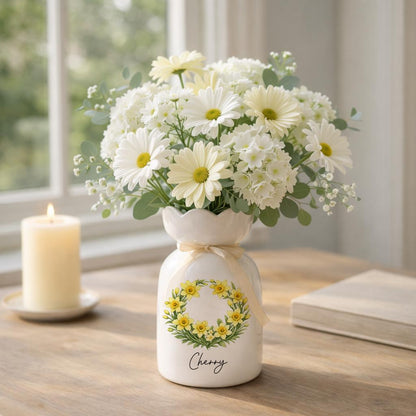 Personalized Birth Flower Vase, Custom Name Ceramic Vase, Birth Month Flower Bouquet, Floral Gift for Her, Garden Decor Vase