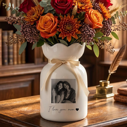 Personalized Photo Vase, Mothers Day Gift for Mom, Custom Picture Vase, Floral Ceramic Vase, Gift from Daughter