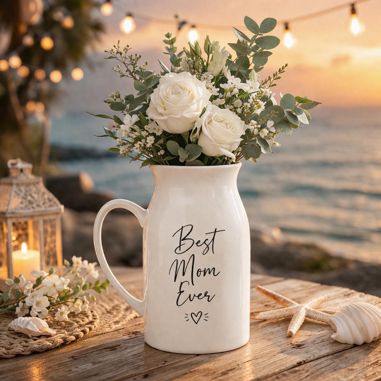 Best Mom Ever Flower Vase, Personalized Mom Vase, Ceramic Floral Vase Gift, Mother’s Day Gift for Mom