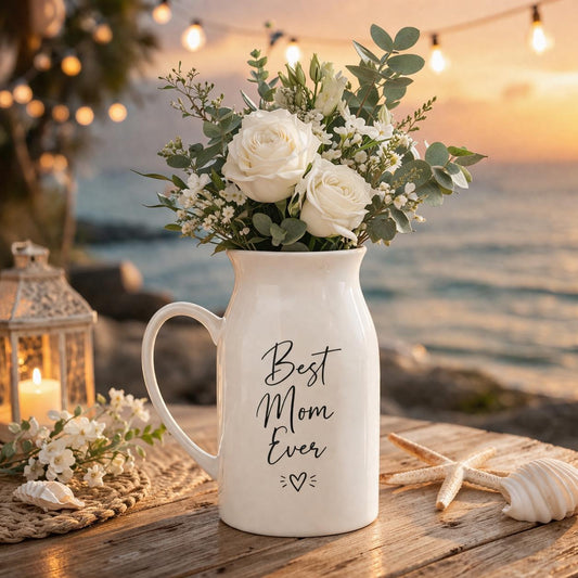 Best Mom Ever Flower Vase, Personalized Mom Vase, Ceramic Floral Vase Gift, Mother’s Day Gift for Mom
