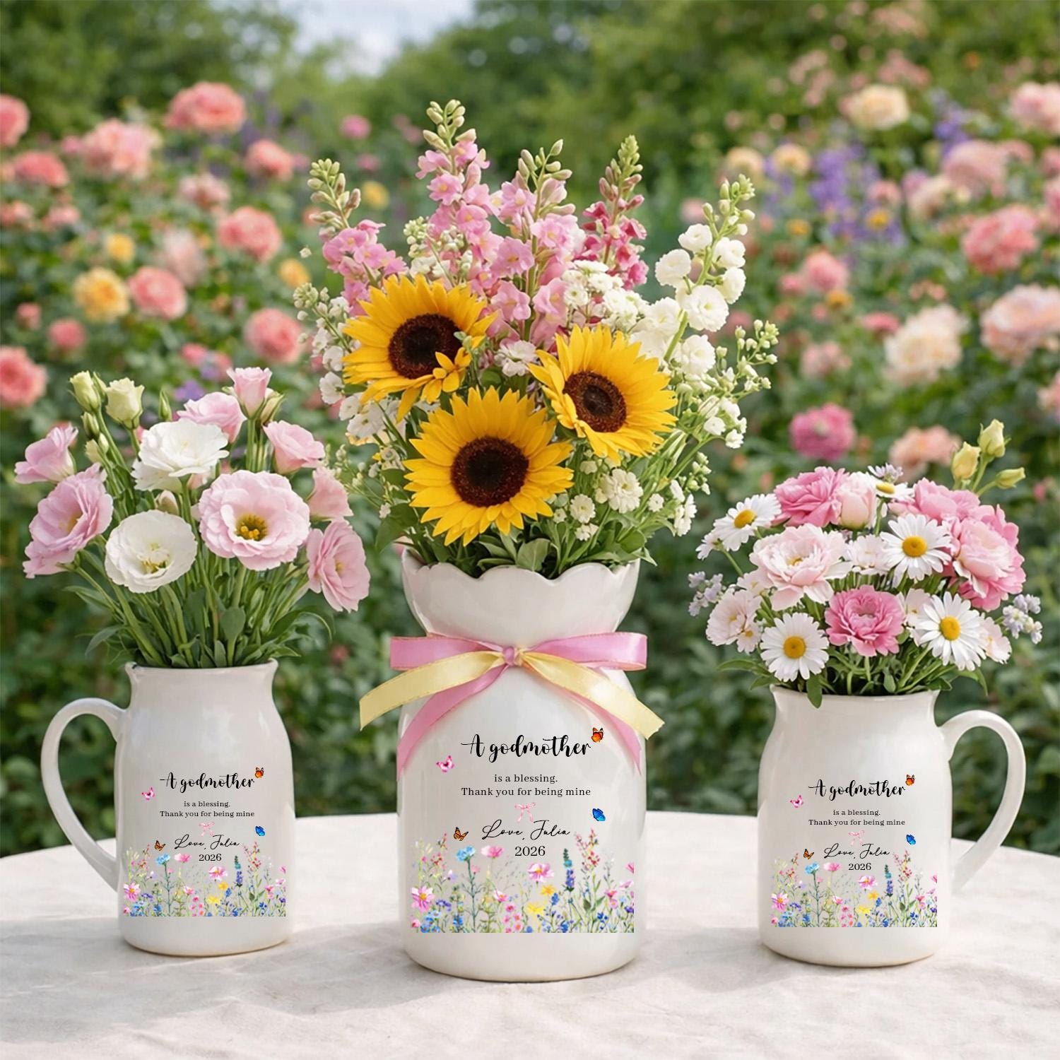 Godmother Flower Vase, Personalized Godmother Gift, Custom Message Ceramic Vase, Godmother Keepsake Gift